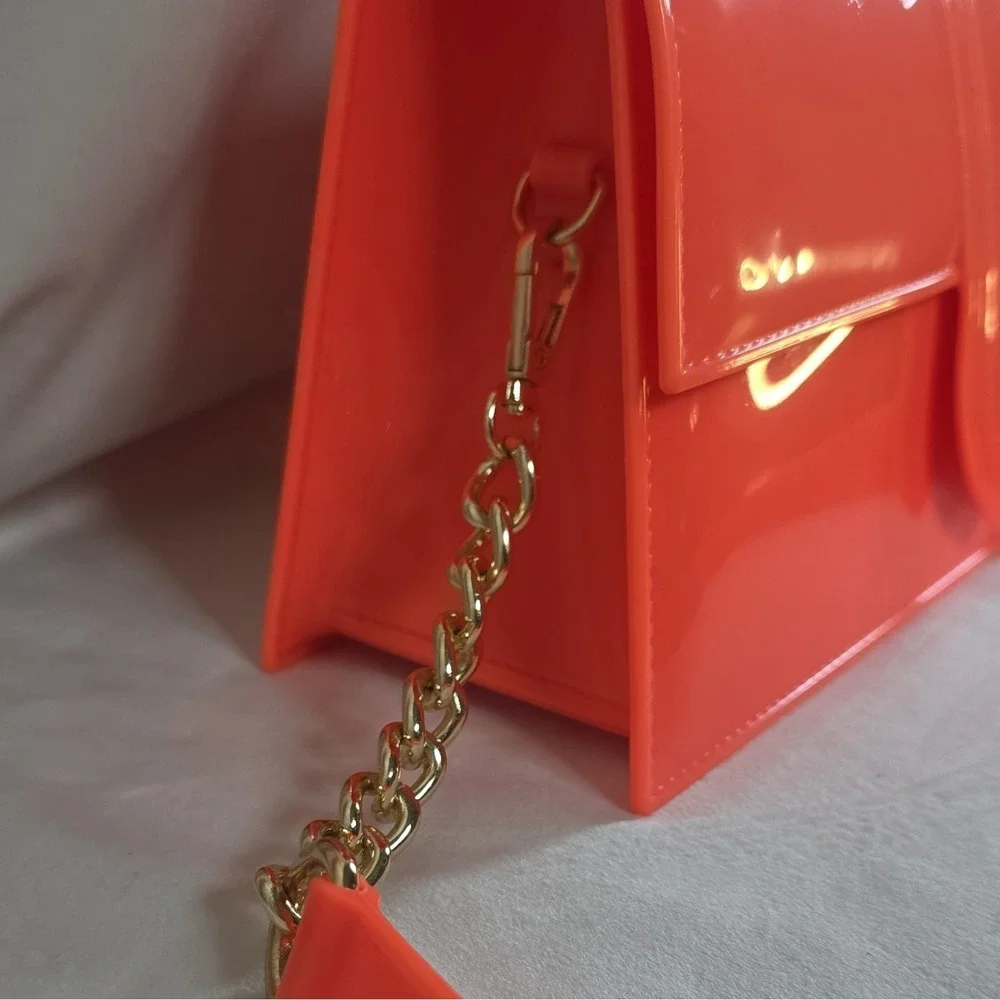NWT-CALEESA Orange Glossy Top Handle Crossbody Gold Hrdwre w/Duster Bag